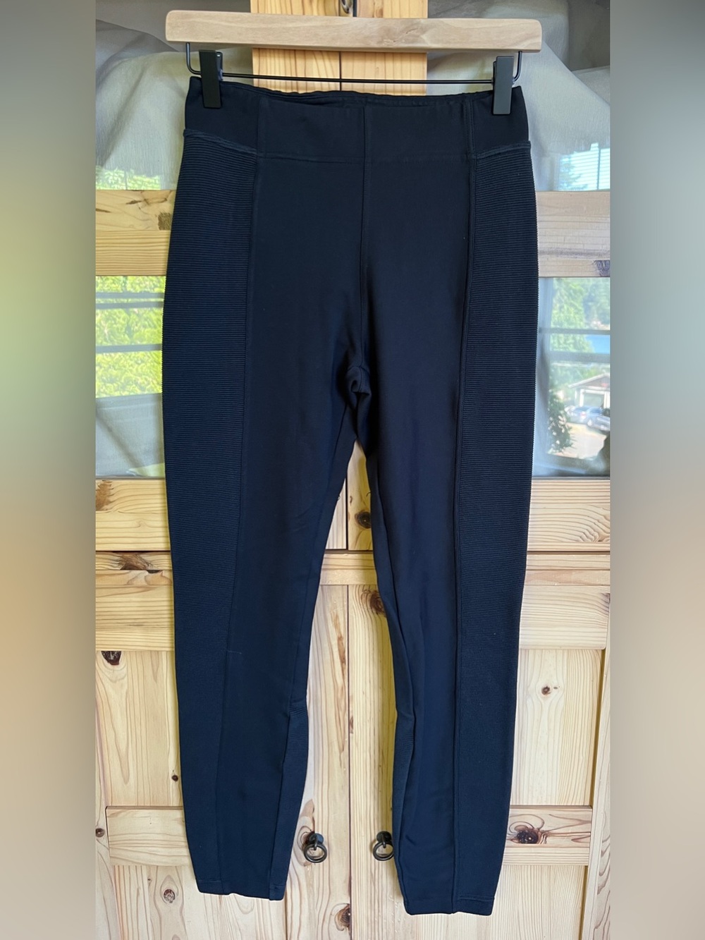 Lole Black High-Rise Leggings with Ribbed Side Panels